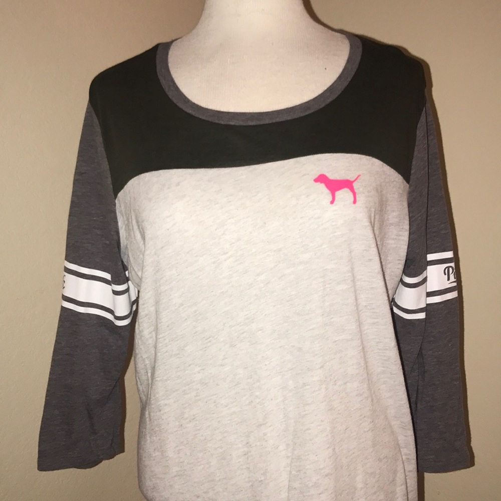 Victoria’s Secret PINK army green & grey top